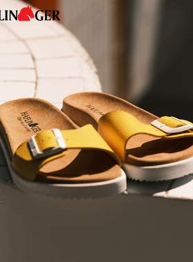 Haflinger 德国进口Korfu橡胶软底方扣舒适一字拖鞋凉鞋 男女同款