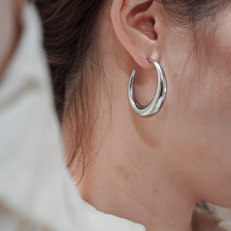 耳边铛钛钢镀金月亮C形耳环