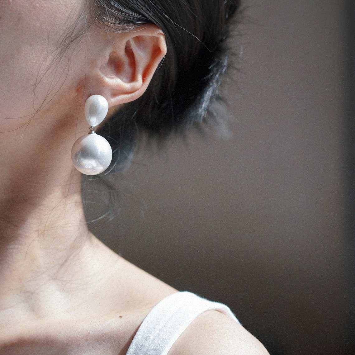 复古珍珠水滴圆球形耳环