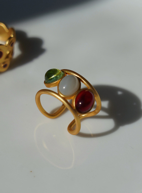 耳边铛铜镀金彩色宝石戒指指环