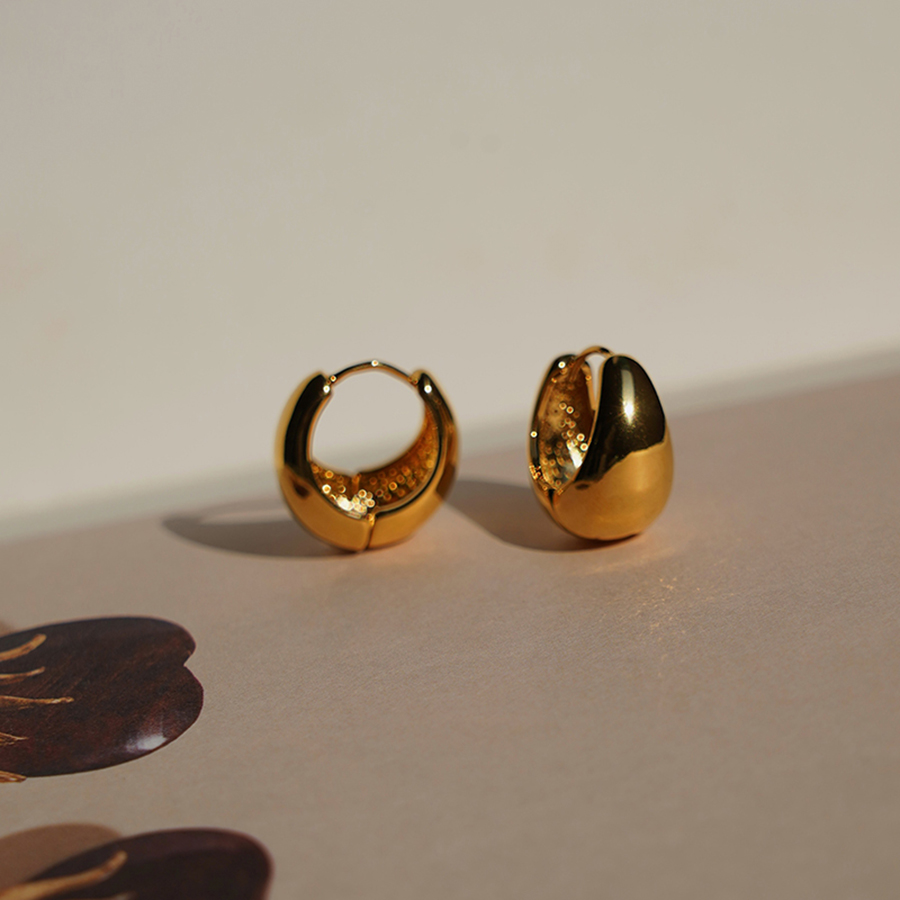 耳边铛铜镀金月牙耳圈耳环