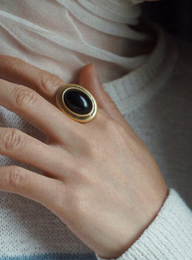 耳边铛天然石椭圆形中古感戒指