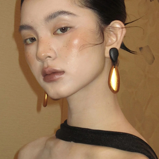 耳边铛261新中式复古金色几何不规则耳环金色木质耳饰夸张耳坠女