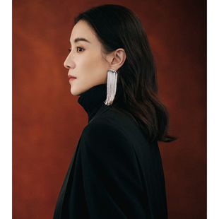 耳边铛195新中式飞鸟流苏长款宋佳同款耳环银色夸张金属耳饰耳坠