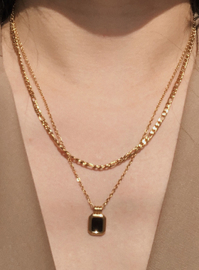 耳边铛218法式保色钛钢双层黑色项链叠戴小众设计师简约ins锁骨链