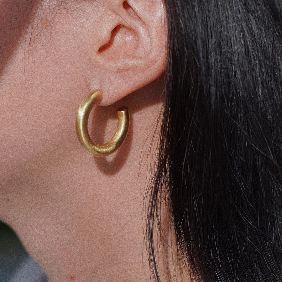 耳边铛铜镀金哑光拉丝粗圈耳环