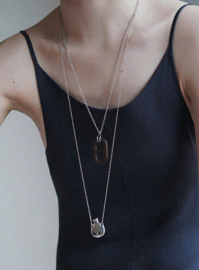 耳边铛118中古感银色酒壶设计师款长款项链猪鼻子花瓶叠戴毛衣链