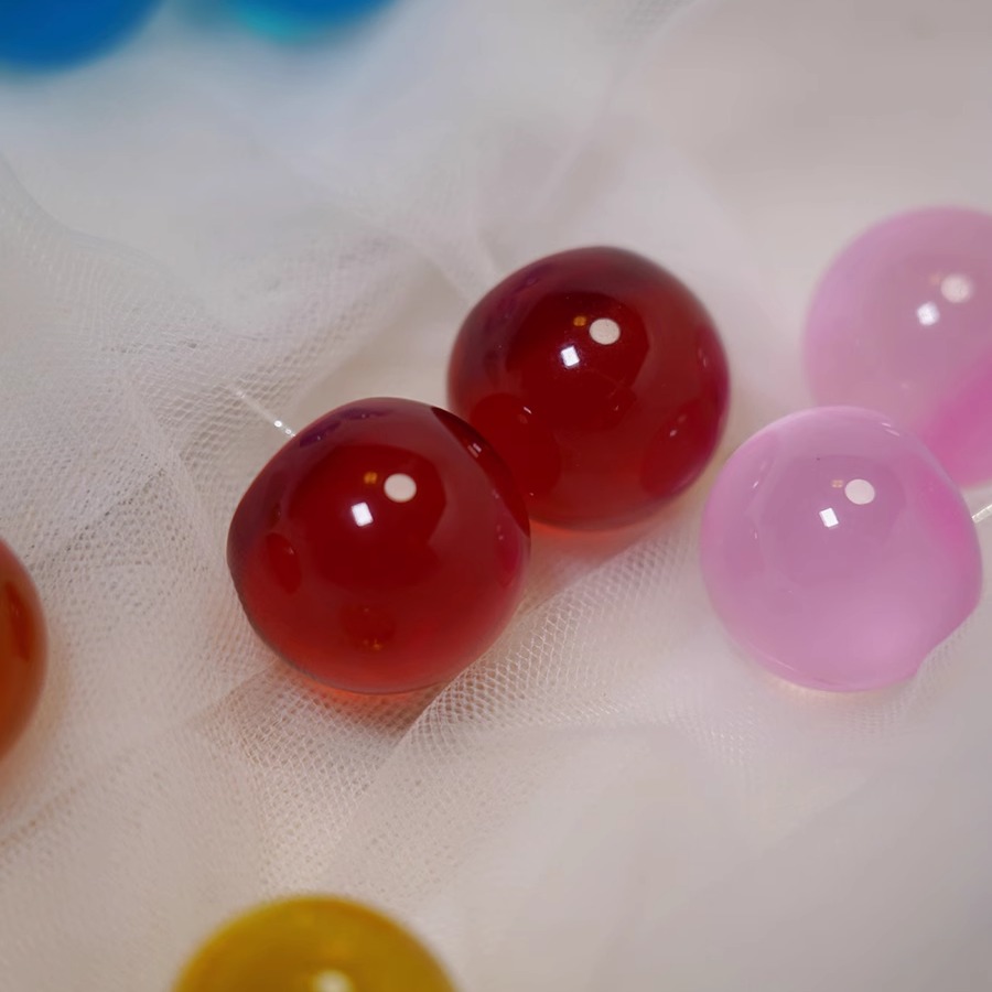 耳边铛383桃子汽水透明圆球耳环红色圆形925银针蓝色耳钉耳饰耳夹