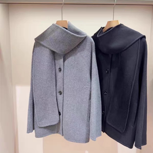 北欧风！木巨2000+ 双面呢70羊毛混纺静奢风围巾式毛呢大衣外套女