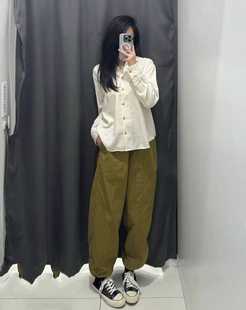 24秋款 休闲裤 百搭宽松抽绳长裤 宽腿直筒工装 女469895 伞裤 日单