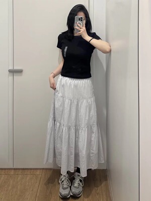 大厂订单  夏季层叠松紧腰长裙气质显瘦半身A字裙女484822/484821