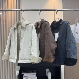 日单！冬宽松灯芯绒拼接翻领可拆卸连帽保暖棉服夹克外套女479764