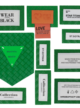 皮标装饰绿色压纹格子印花布标拼接潮牌软皮革标服装辅料高档补丁