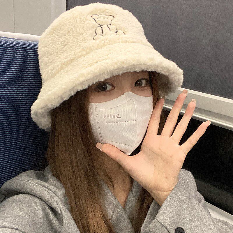 DILARA MAJE 모자 여성 겨울 어부 모자 따뜻한 차가운 모자 귀여운 양고기 테디 벨벳 모자 분지 모자