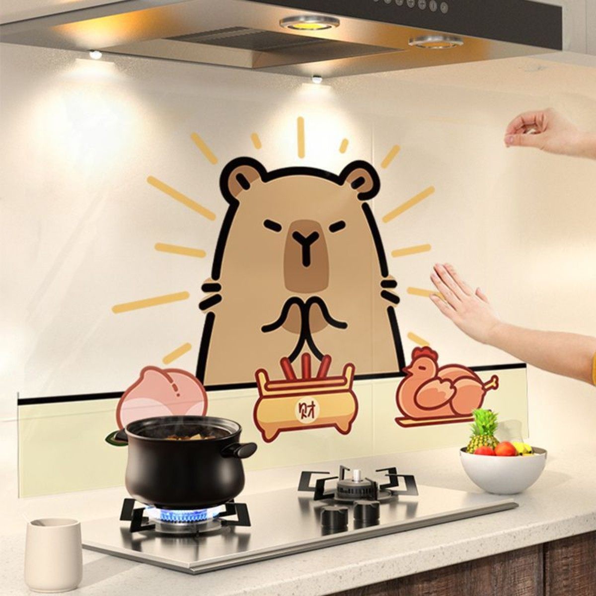 创意卡皮巴拉厨房防油贴纸卡通可爱耐高温防火防油污耐脏保护墙贴,家居饰品,瓷砖贴,淘宝优惠券,粉丝福利购,淘宝优惠卷