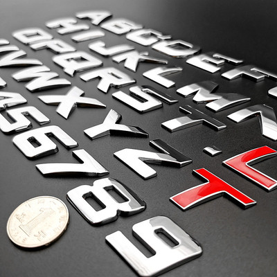 汽车DIY英文斜体字母数字贴金属排量标个性车身装饰改装尾标车贴