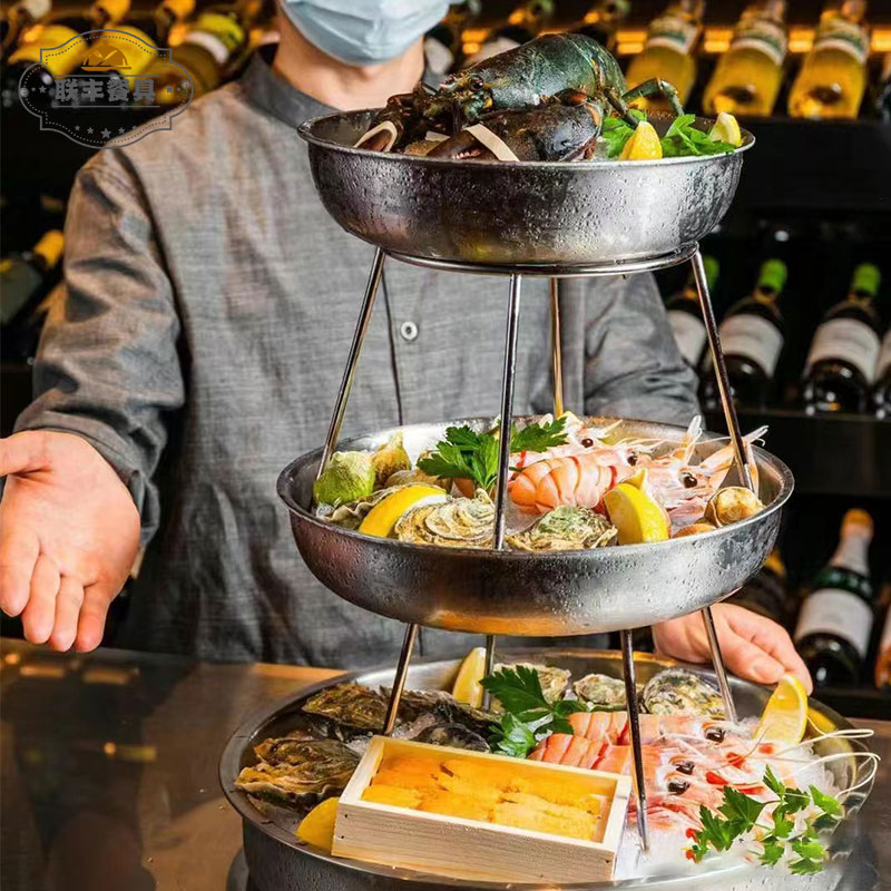 创意时尚餐具网红店西餐海鲜塔生蚝塔三层钢小吃美食拼盘下午茶架