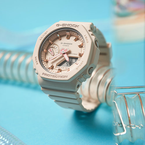 卡西欧玫瑰金运动风橡树手表