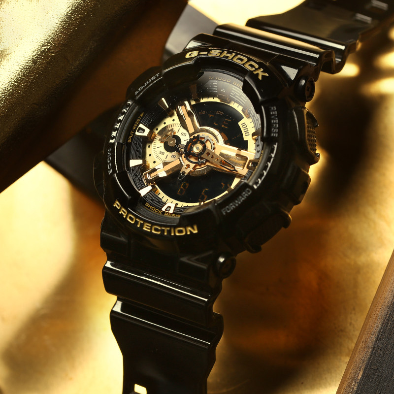 卡西欧男生手表GSHOCK官方正品大表盘GA-110黑金双显防水学生男表