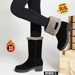 品牌雪地靴女中筒加绒加厚2025新款 短靴防水防滑粗跟厚底保暖棉鞋