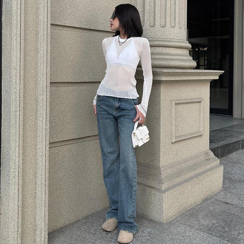 Knitted crewneck long sleeve woman 针织纯色时尚圆领长袖女装