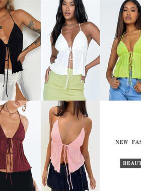 Womens tank top with sexy lace up drawstring top