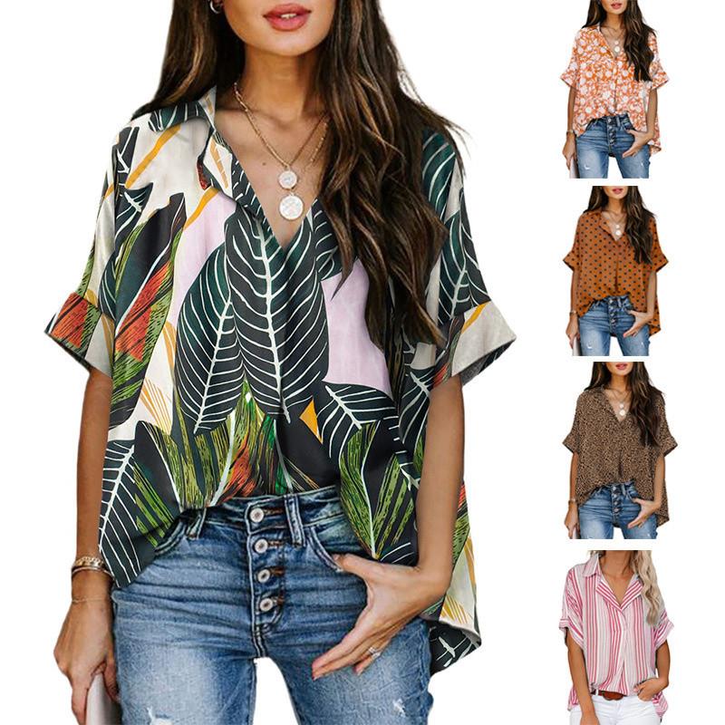 summer women blouse casual Europe print ladies T shirt tops
