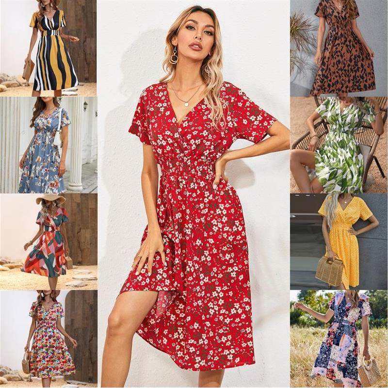 Summer womens small floral print short sleeved dress 连衣裙