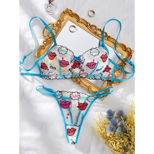 Sexy Red Lips Embroidered Temptation Underwear Set欧美内衣