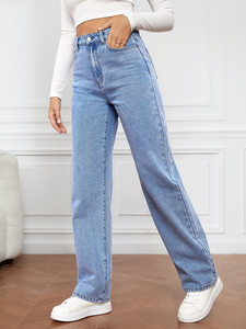 Washed denim fashion straight pants jeans for women