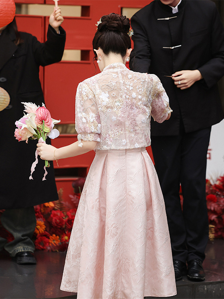 Radiant Pregnant Bride Cheongsam: Modern High-Waist Engagement Gown - Product image 5