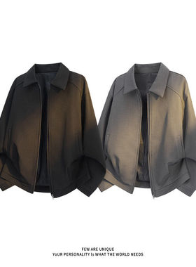 灰色垫肩短款西装外套男春秋cleanfit行政夹克翻领美式潮流棒球服