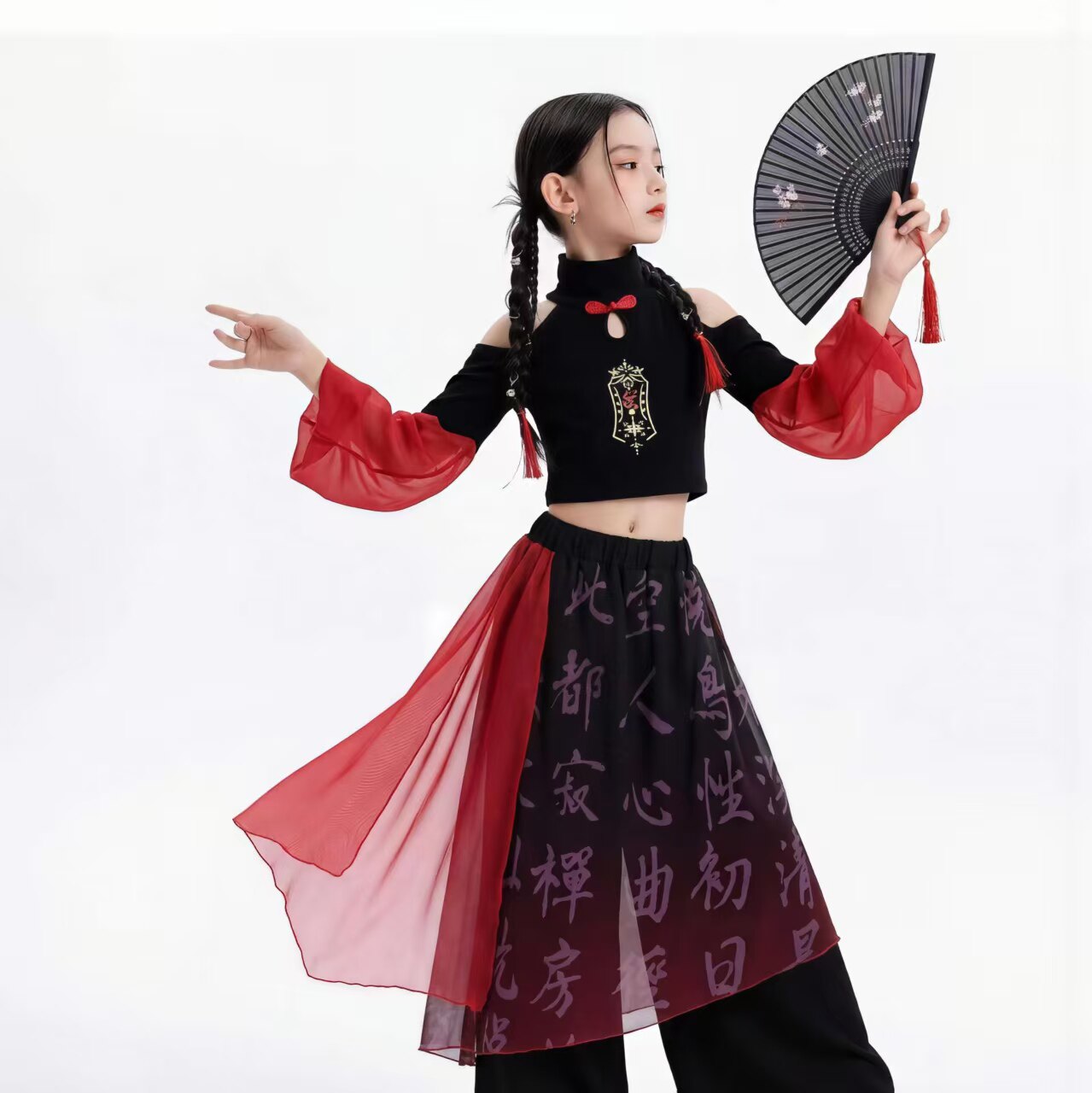 女童街舞嘻哈中国风演出套装