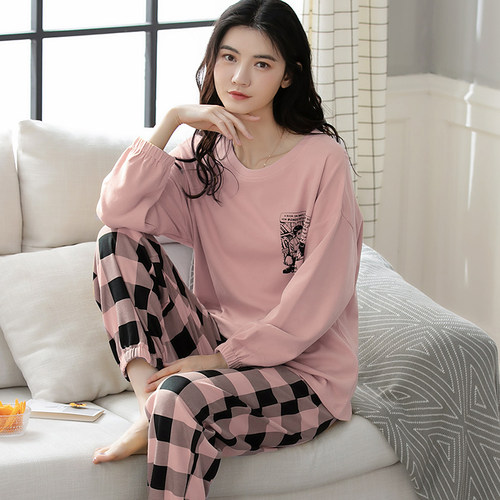 纯棉加厚睡衣女春秋季可外穿