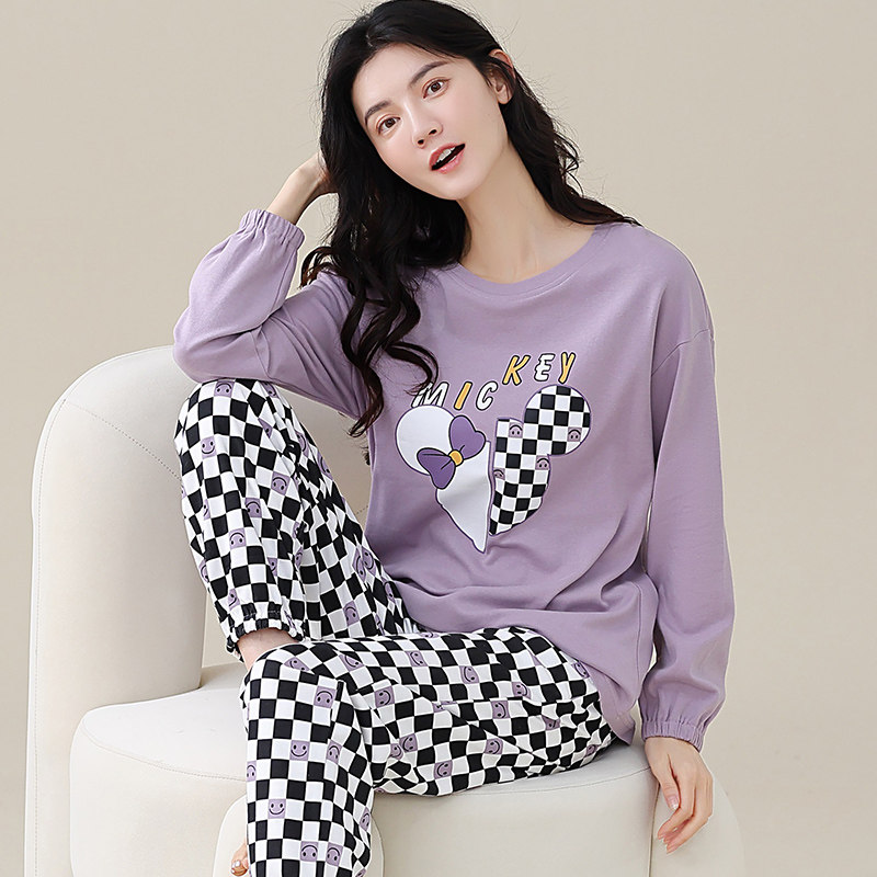 100%纯棉长袖加厚睡衣女秋冬季