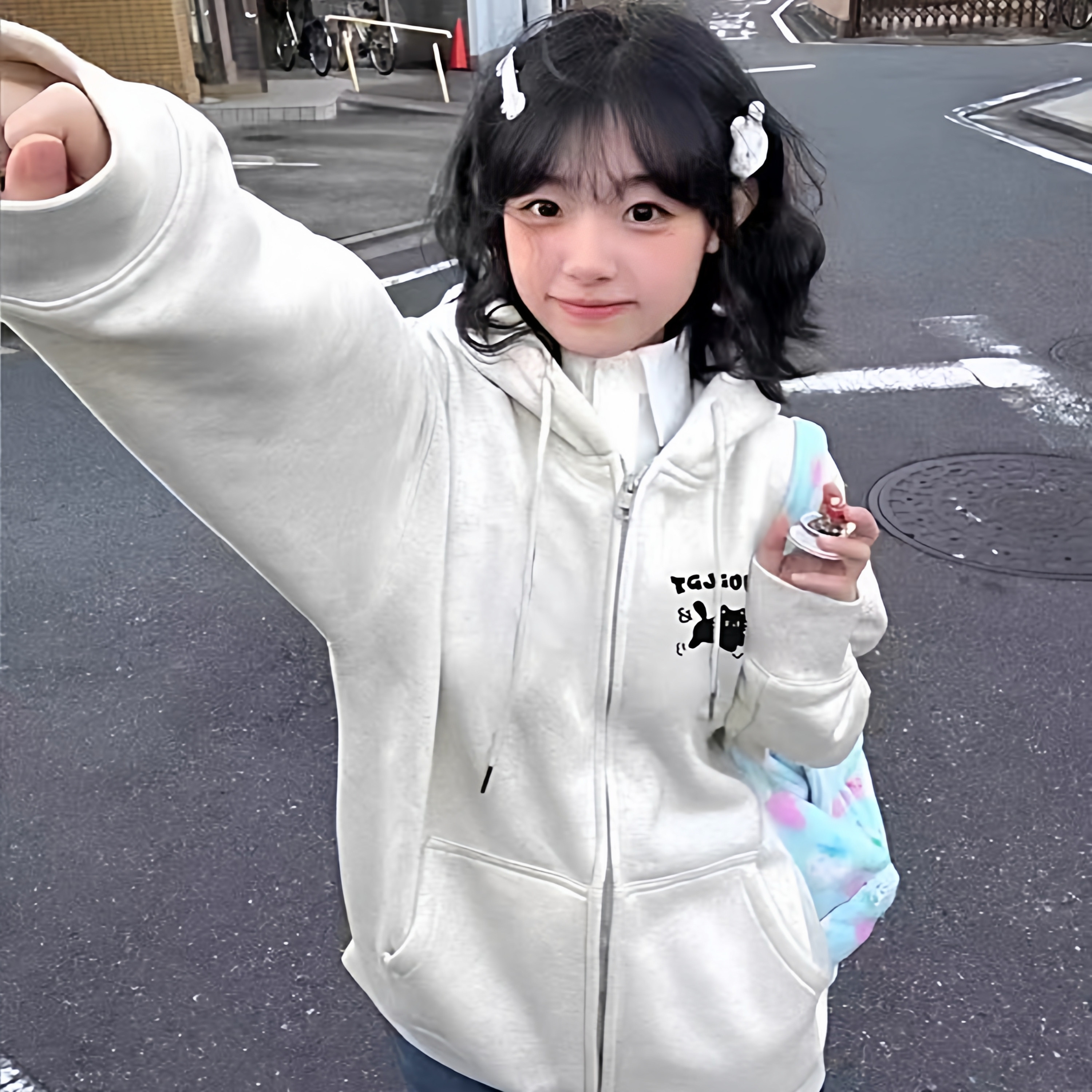 秋冬季可爱小猫印花连帽开衫卫衣女学生oversize慵懒风宽松外套潮