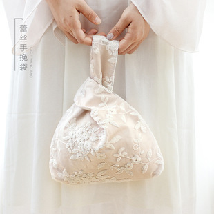 日式和风蕾丝手腕袋 简约套结袋 复古收纳袋手机钥匙零钱手提包