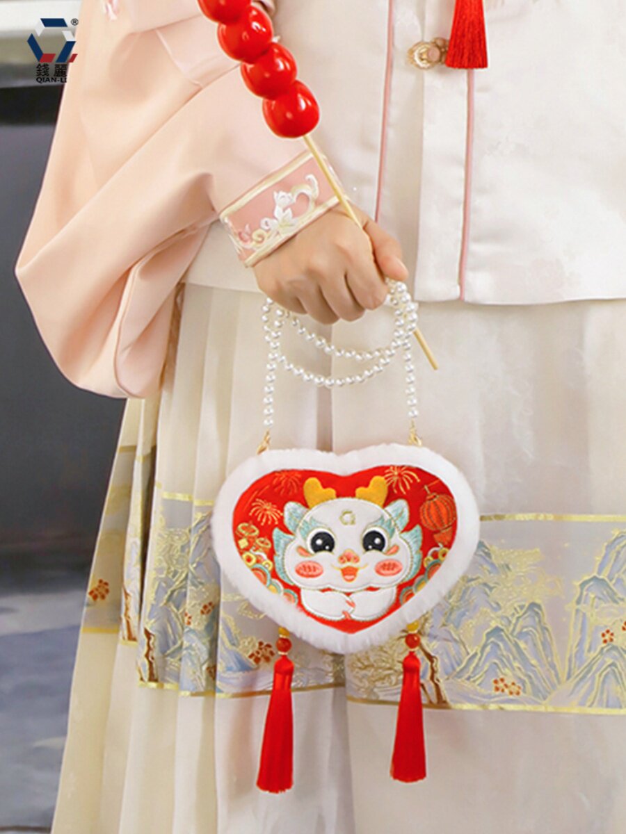 새로운 어린이 HANFU 가방 수 놓은 귀여운 용 고대 스타일의 크로스 바디 백 봉제 가방 HANFU 액세서리 새해 선물