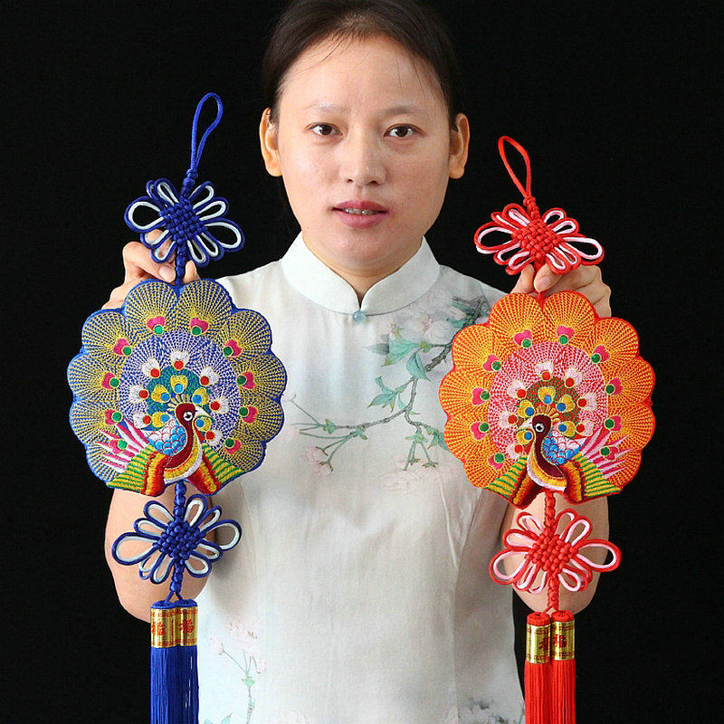 手工单面刺绣大孔雀开屏挂饰汽车民族特色古典装饰客厅中国结挂件,特色手工艺,刺绣,淘宝优惠券,粉丝福利购,淘宝优惠卷