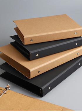 A4 B5 A5牛皮活页夹硬外壳六孔九孔30孔笔记本13mm10mm宽行距黑色