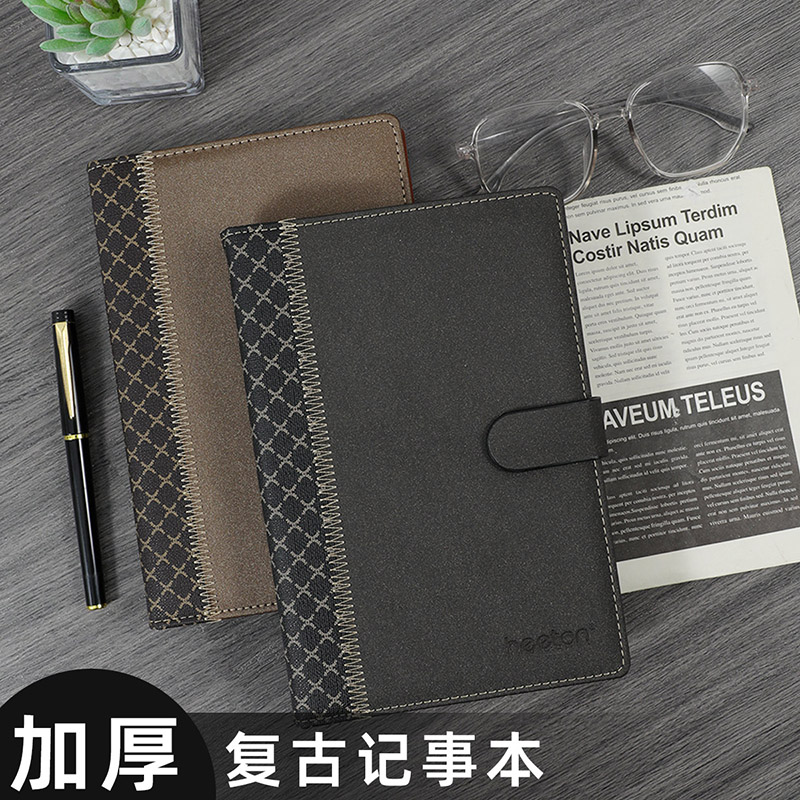 128张80克米黄纸B5 a6 a5黑色磁扣套皮商务简约中年11mm宽行距