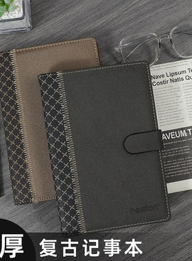 128张80克米黄纸B5 a6 a5黑色磁扣套皮商务简约中年11mm宽行距