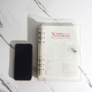 A5软皮面PV外壳C活页本六孔可拆卸虚线8mm横线笔记本米黄空白80克