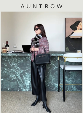 AuntRow24FW 马赛里昂 环保蛋白皮pu&休闲廓形磨毛九分皮裤