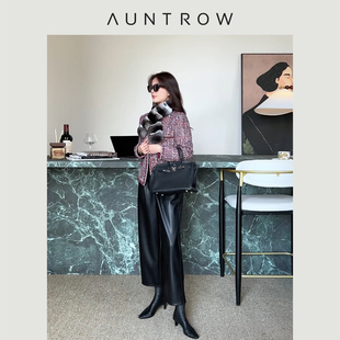 环保蛋白皮pu&休闲廓形磨毛九分皮裤 马赛里昂 AuntRow