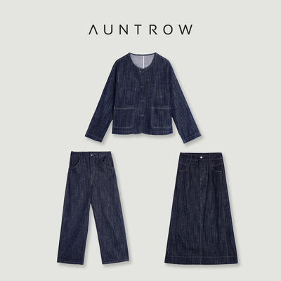 “vibe公式”长绒棉混纺 随性复古做旧牛仔外套长裤半裙套装
