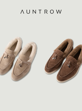 “老钱乐福” 羊反绒羊皮×獭兔毛 极简贵气绒面老钱乐福休闲鞋