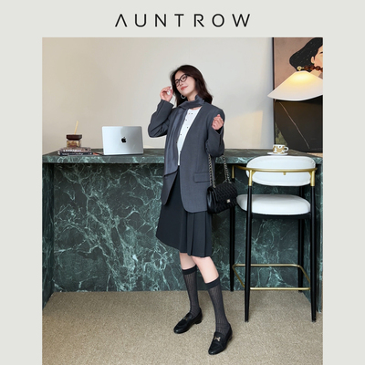 “超模秀场” 天丝+绵羊毛混纺 设计感高级带围巾飘带西装外套