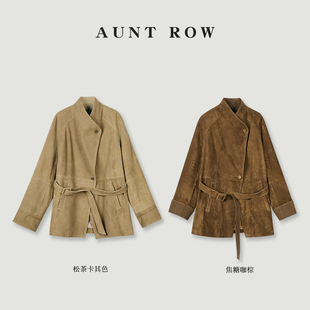 肯尼亚进口羊反绒 奢 定制亚麻挂面收腰麂皮风衣 米兰雅致