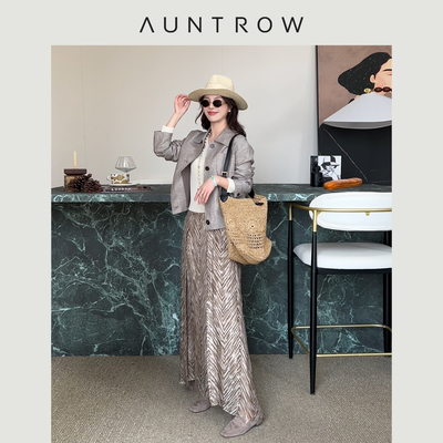 “拉斐尔前派” 桑蚕丝纤维混纺 B.C优雅拼接人字印花半身长裙